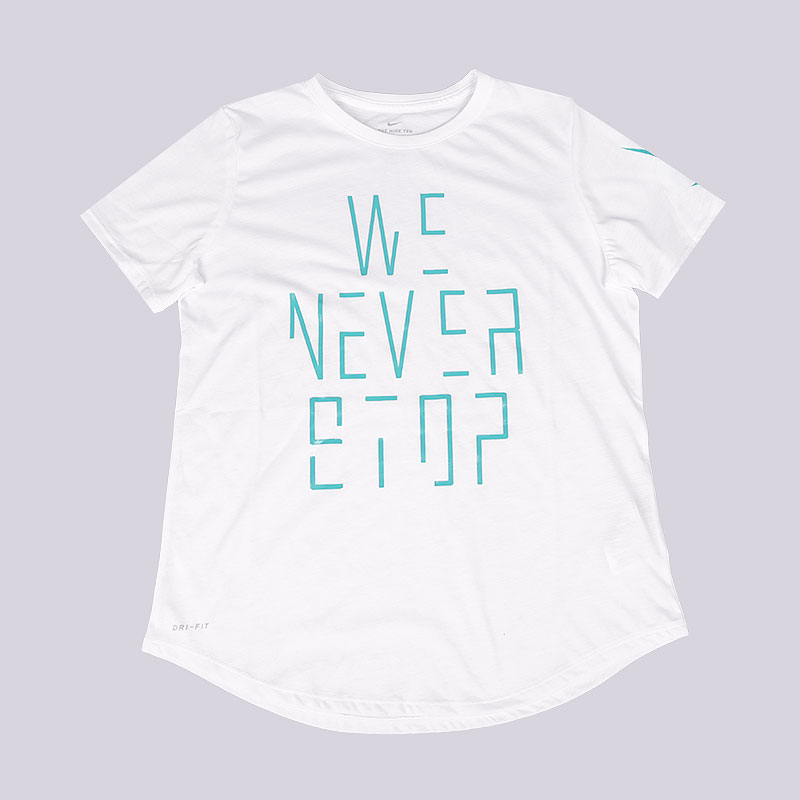 женская белая футболка Nike We Never Stop Tee 857913-100 - цена, описание, фото 1